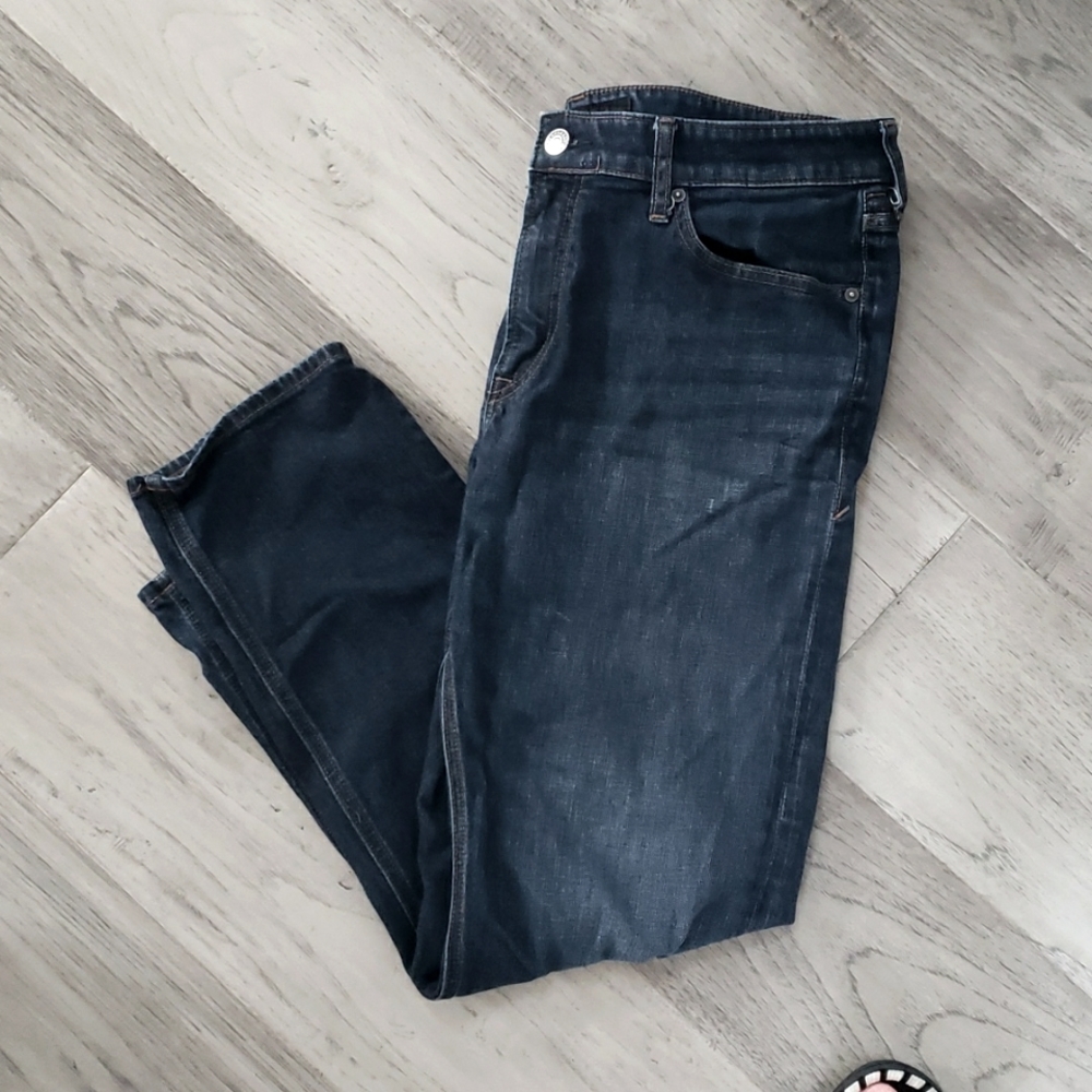 Express men's stretch slim straight jeans. Dark blue.